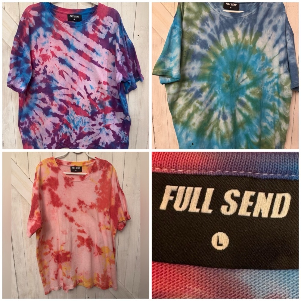 FULL SEND Tie-Dye Oversized Heavyweight Tees – Men’s Large (Bundle Options)